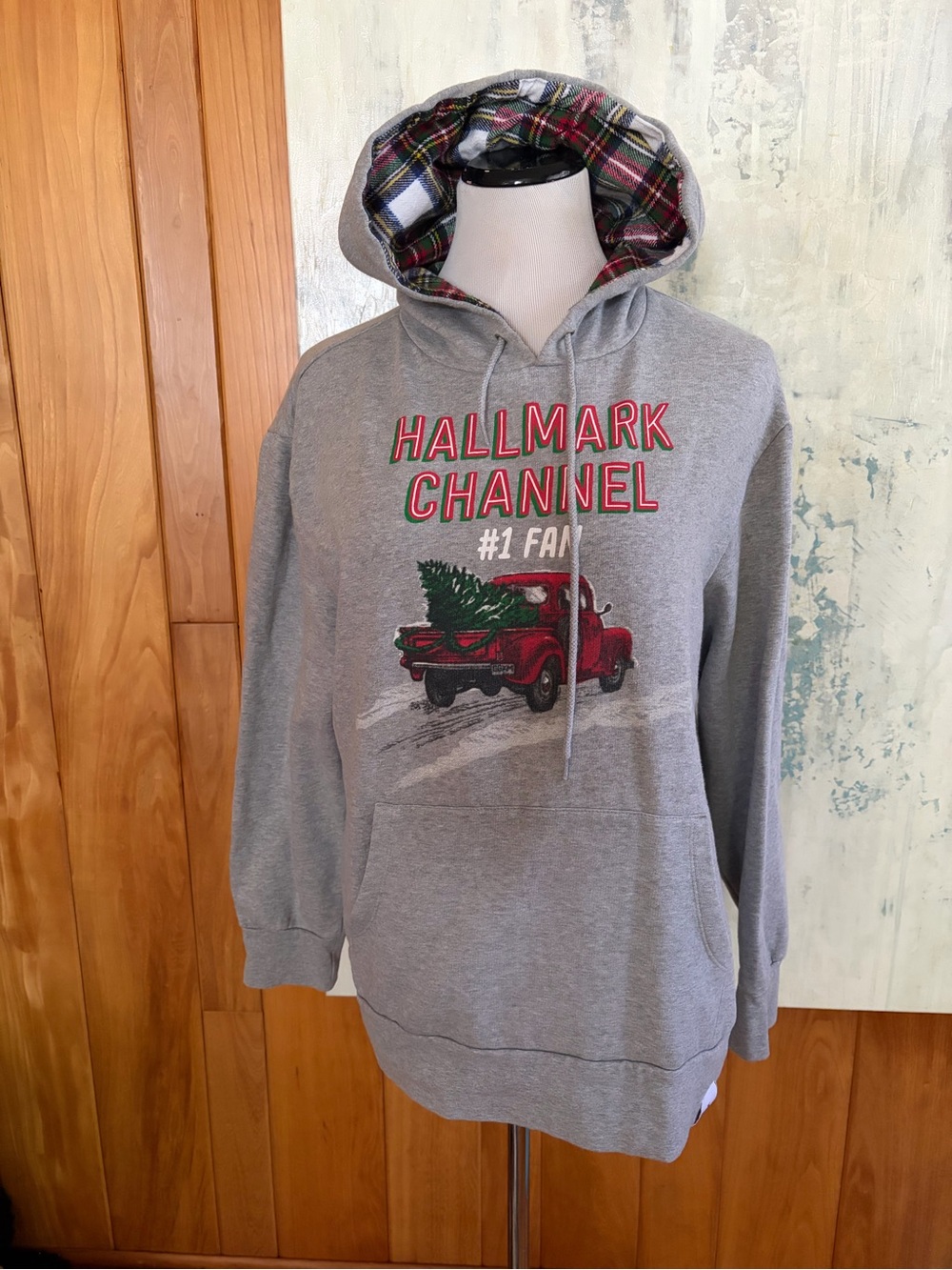 The Hallmark Channel #1 Fan Christmas Hoodie Sweatshirt Sz Med Gray, Red & Green